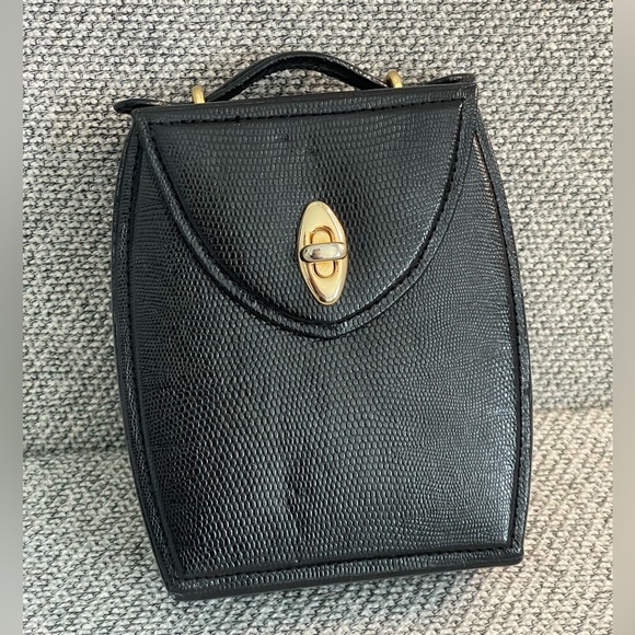 Black Pebbled  Travel Jewelry Case Mirror, Hard Outer Snap Case Gold Closure - Picture 15 of 16